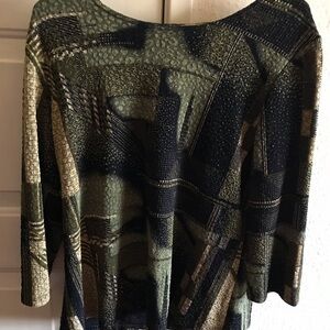 Notations Green and Black Graphic 3/4 Sleeve Blouse